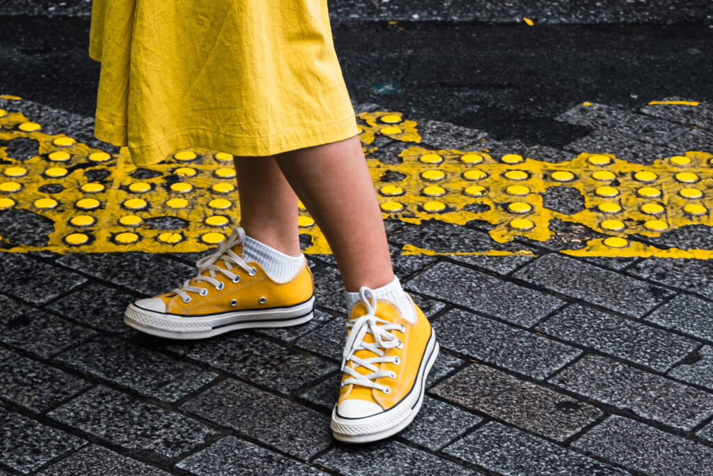 yellow walking shoes