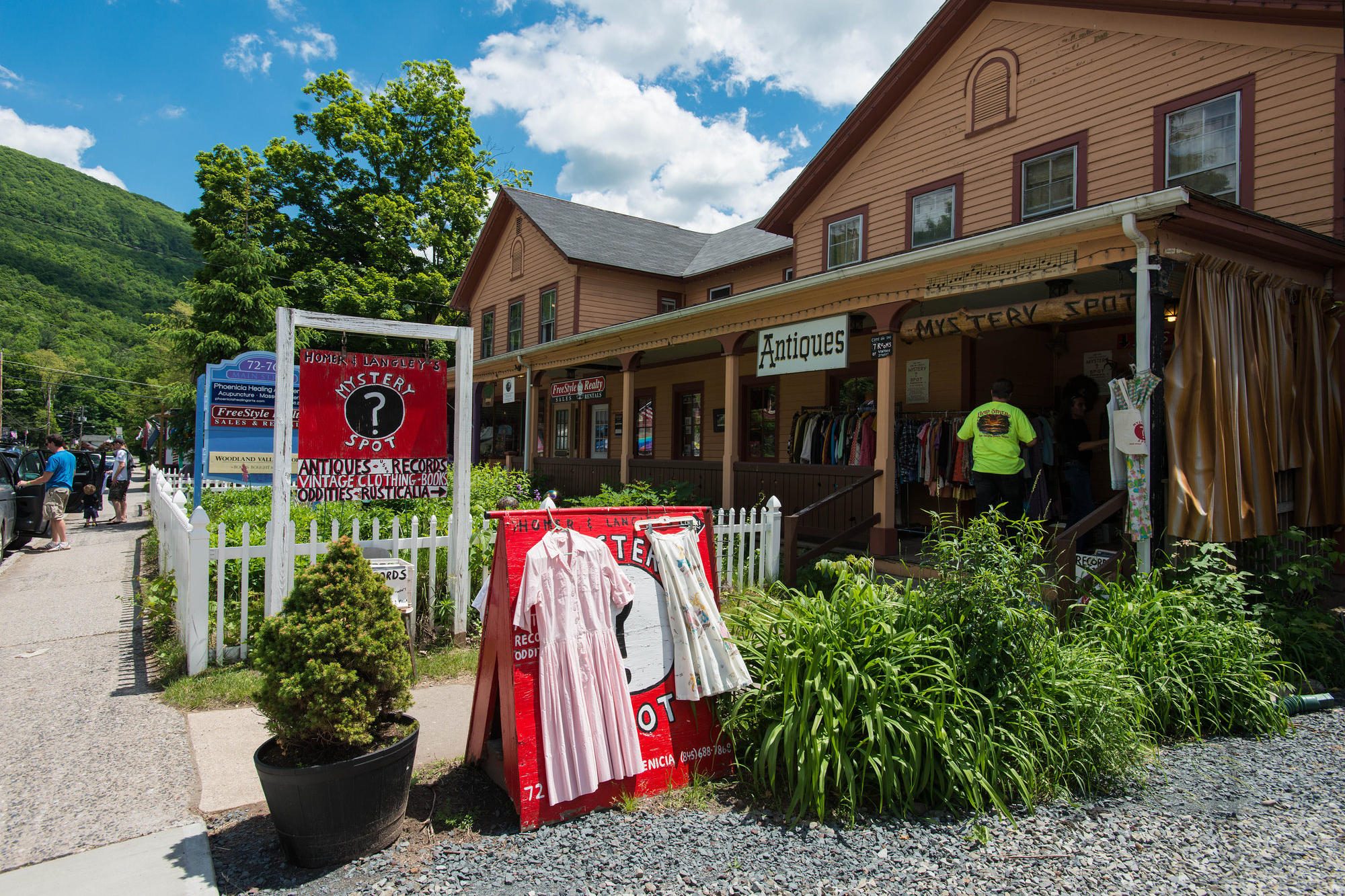 Street scene and antique shops in Phoenicia, New York