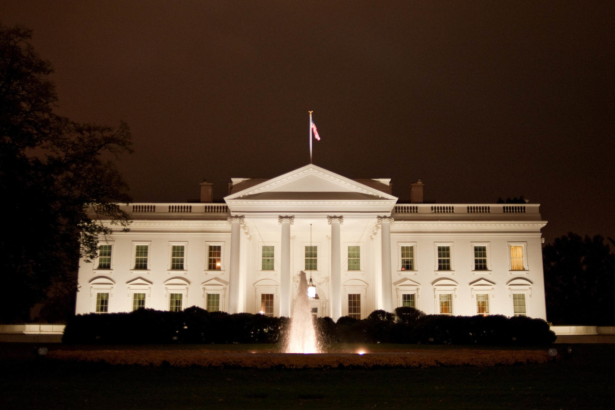 The White House lit up at night in Washington, D.C.