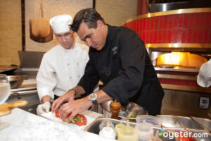 Todd English himself prepares a flatbread pizza on opening day