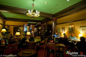 Free wine receptions are becoming increasingly popular; above, the lounge at Hotel Rex, a Joie de Vivre property in San Francisco.