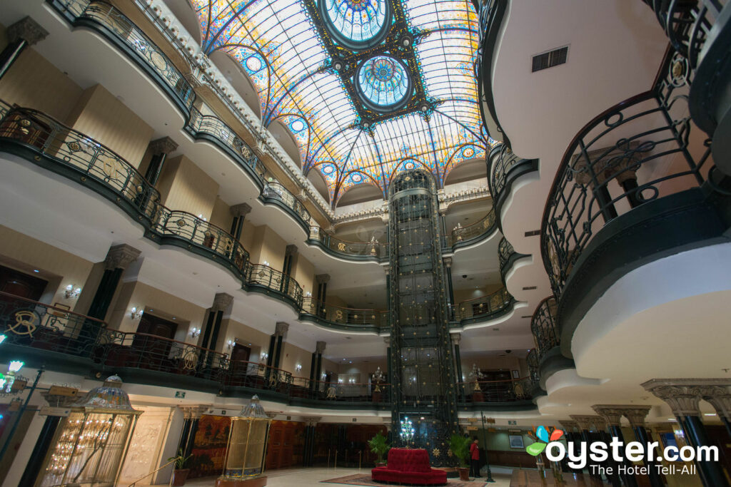The stunning Tiffany stained-glass ceiling at Gran Hotel Ciudad de Mexico.
