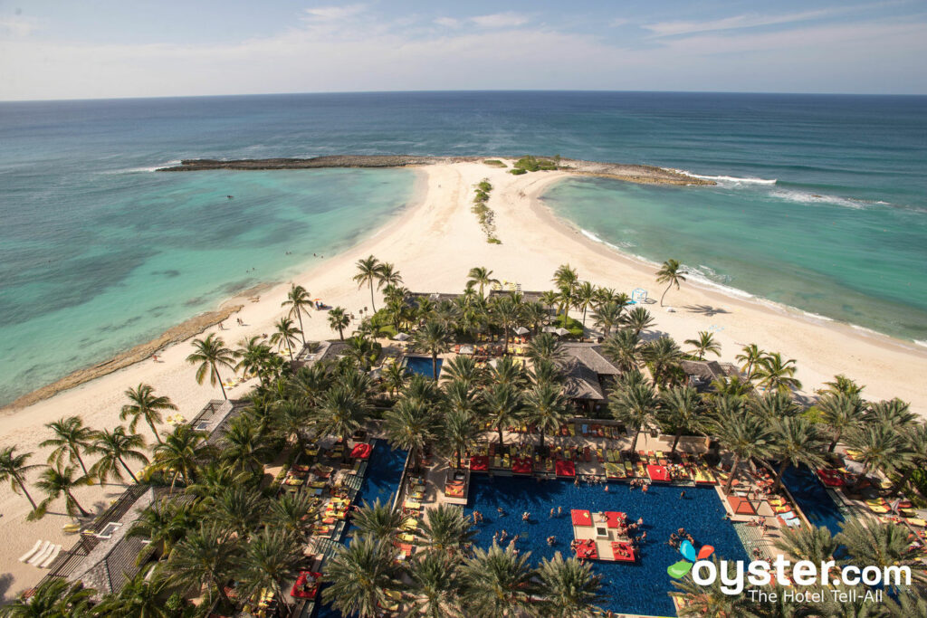 View of the beach and pool at The Cove Atlantis.