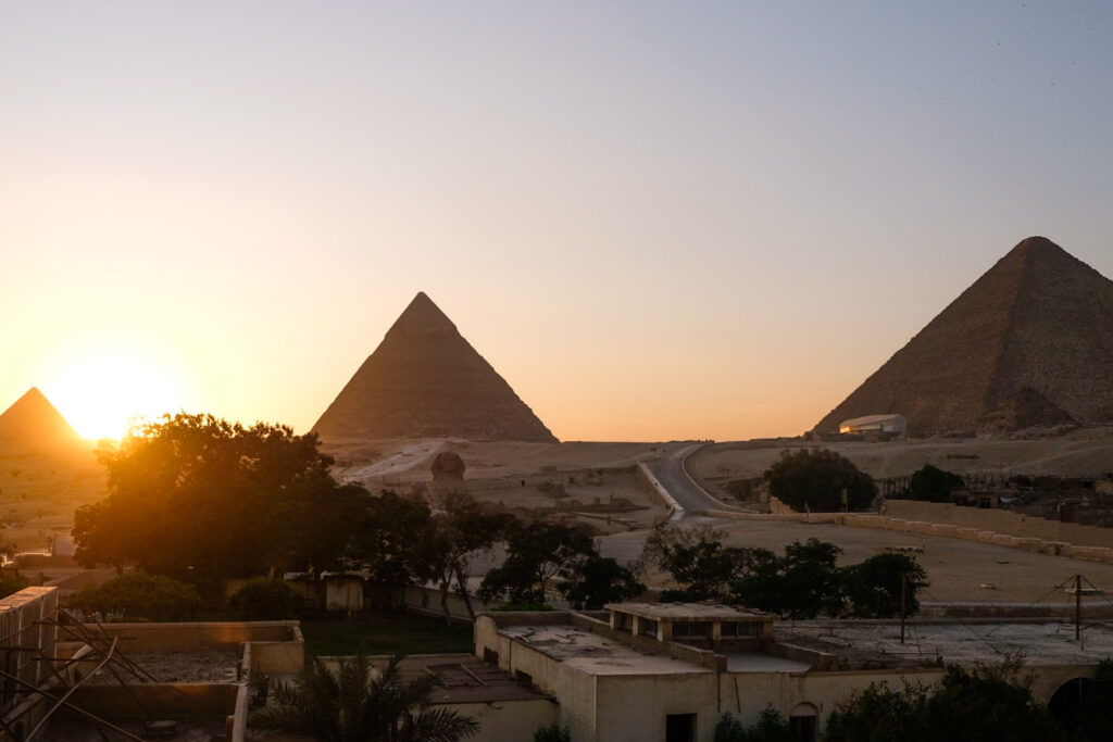 Pyramids of Giza, Cairo at sunset