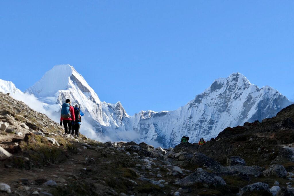 Hikers and Mount Everest