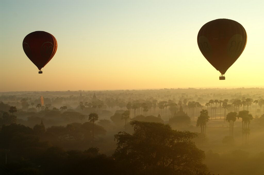 Flying over Bagan in a hot air balloon