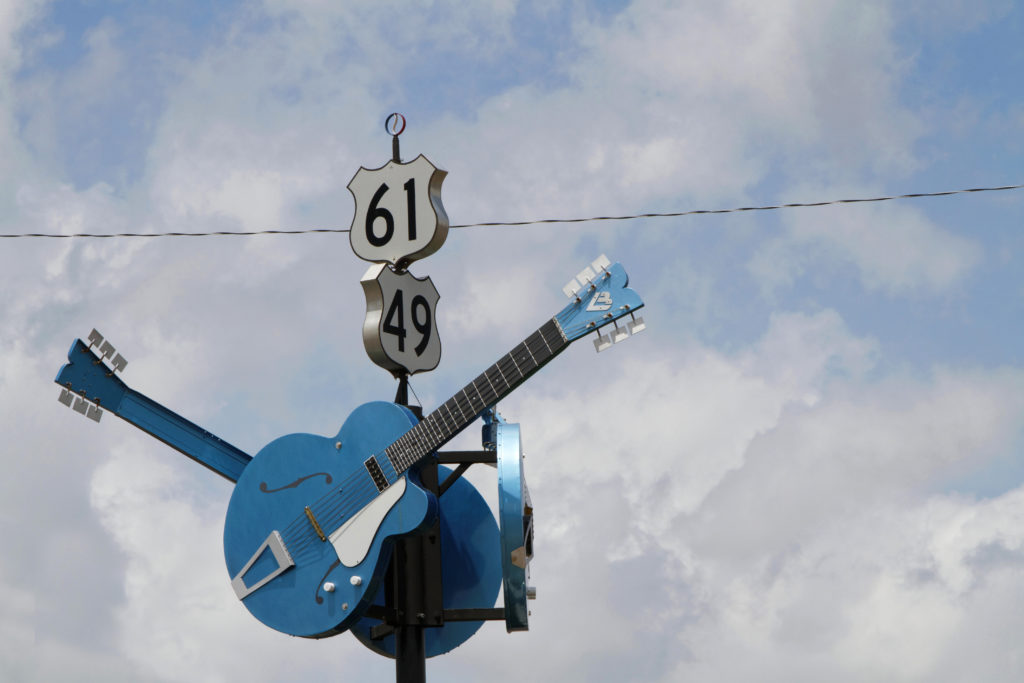 Devil's Crossroads highway sign in Clarksdale, Mississippi