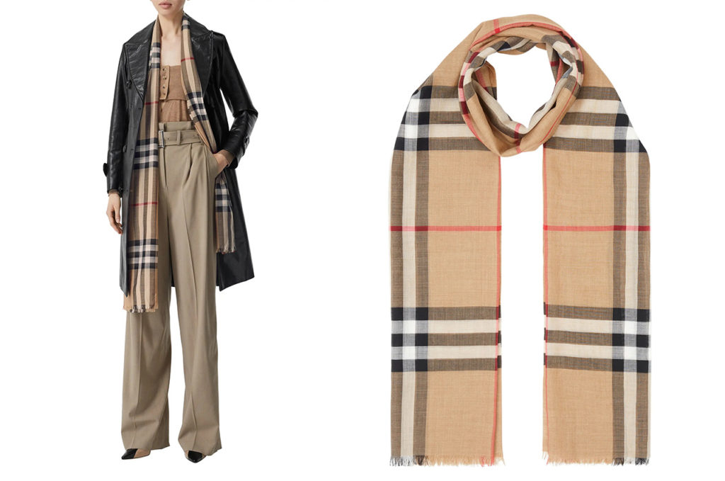 Asymmetric Check Cashmere Scarf