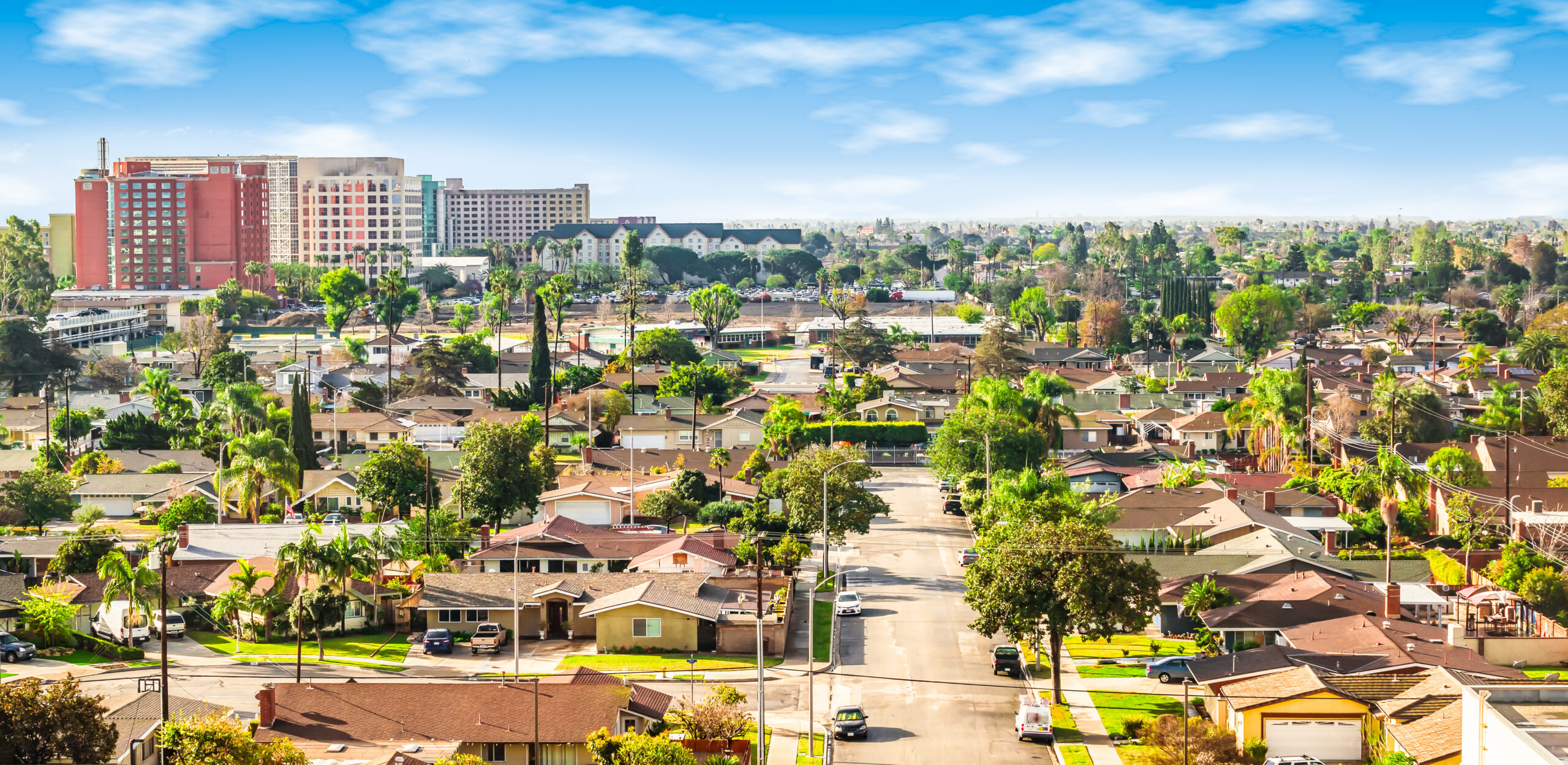 Aerial panoramic view of Anaheim, California