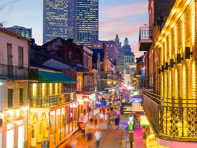 Pubs and bars with neon lights in the French Quarter, New Orleans